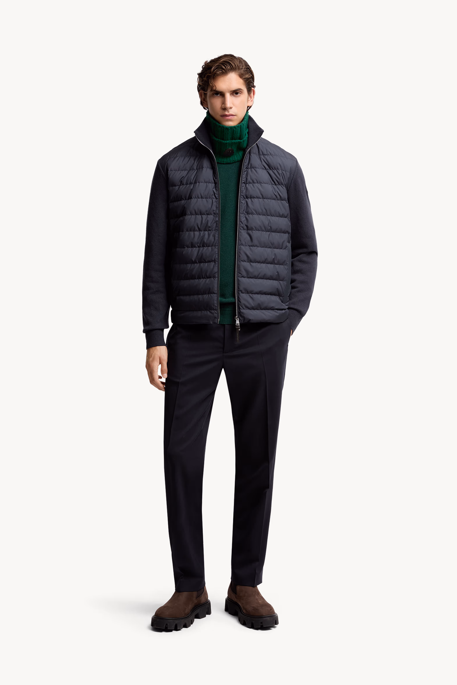 Padded Wool & Cashmere Zip-Up Cardigan Men Blue Moncler 0